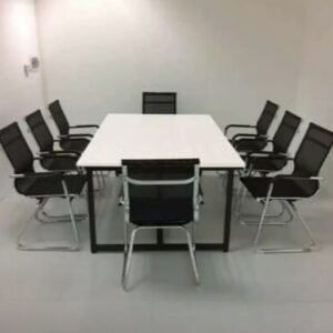 Conference Table 8 ft – White with Black Steel Frame