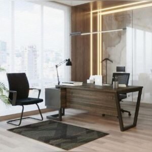 Executive Table Optimus – 60" Desk with Steel Legs & Side Rack