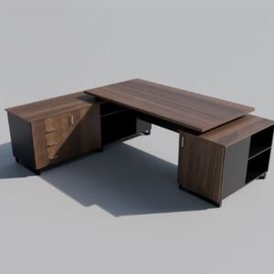 Executive Table ZF-ET 01 – L-Shaped Desk with Twin Side Racks