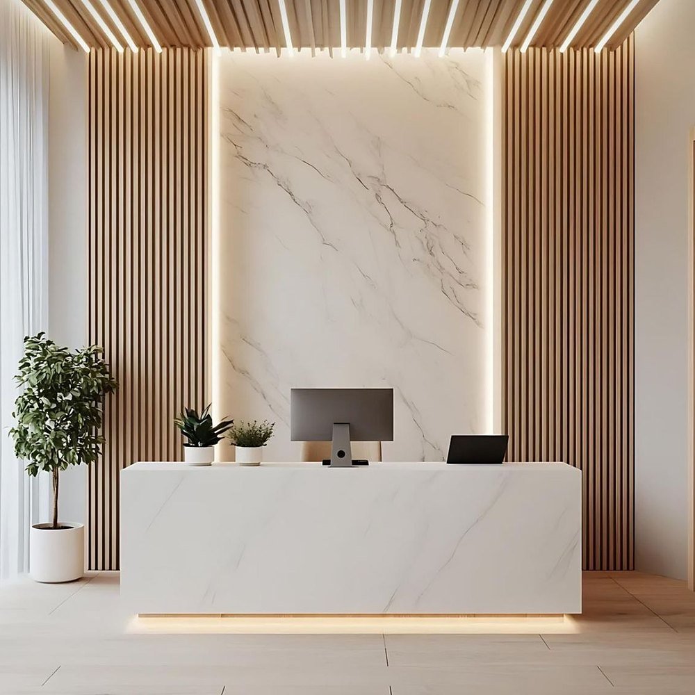 Reception Counter 7 ft – White Marble-Look